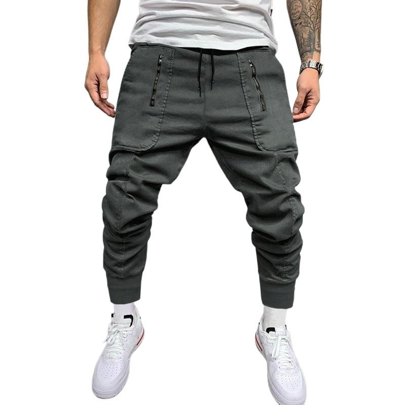 Men's Casual Zipper Pocket Elastic Waist Slim Fit Pants 46666600M