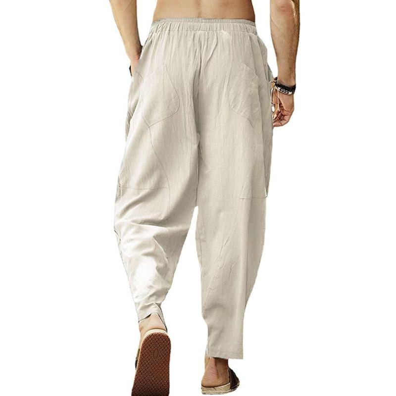 Men's Loose Cotton Linen Solid Color Drawstring Pants 46608037Y