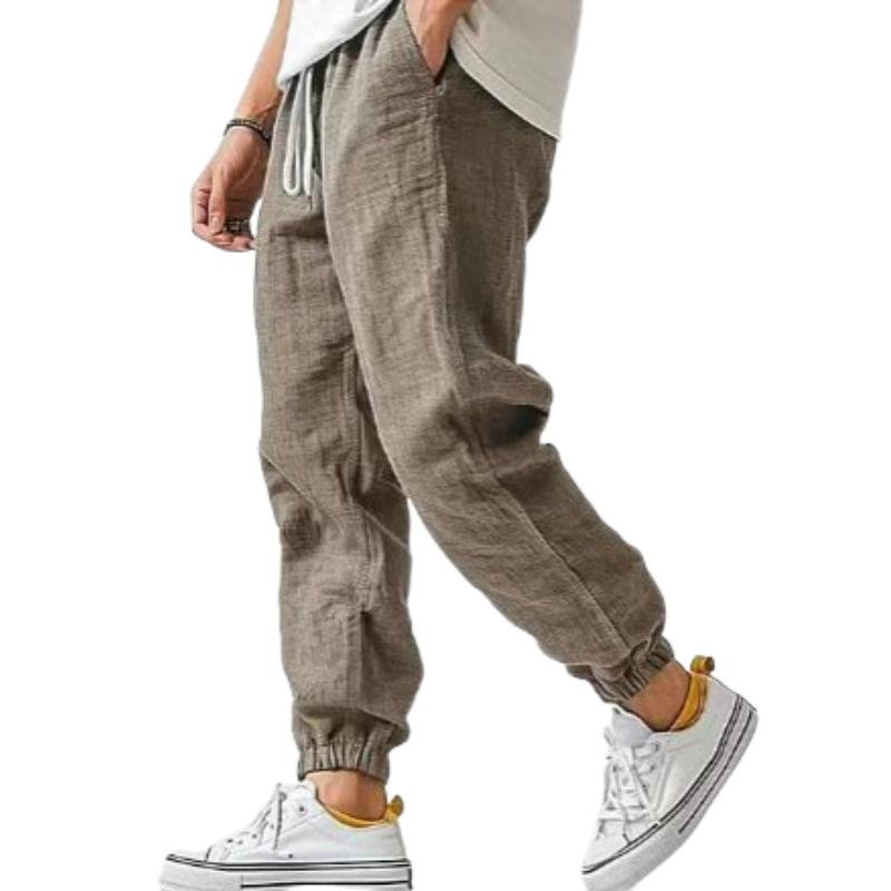 Men's Casual Cotton Linen Slim Fit Elastic Waist Pants 09446343M