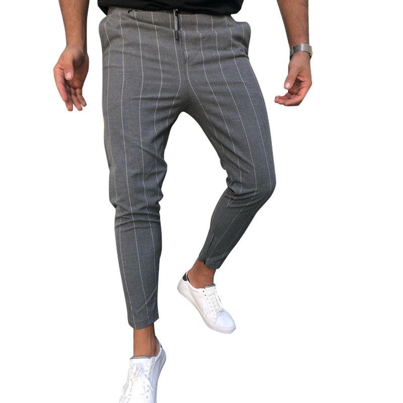 Men's Striped Straight Slim Suit Trousers 68738348Z