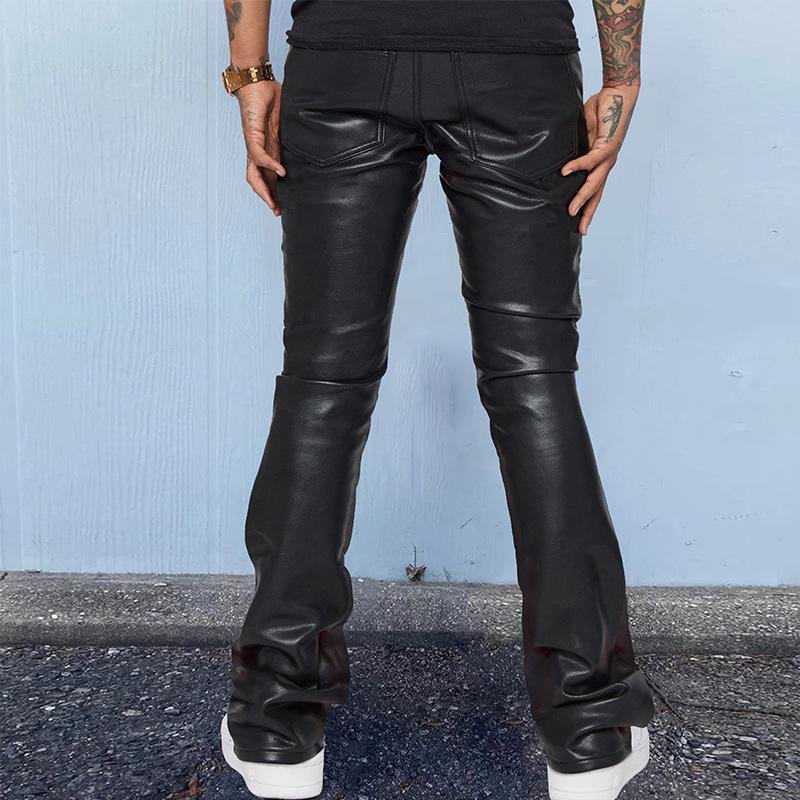 Men's Vintage Solid Color Mid-Rise Loose Thin Leather Pants 74804863M