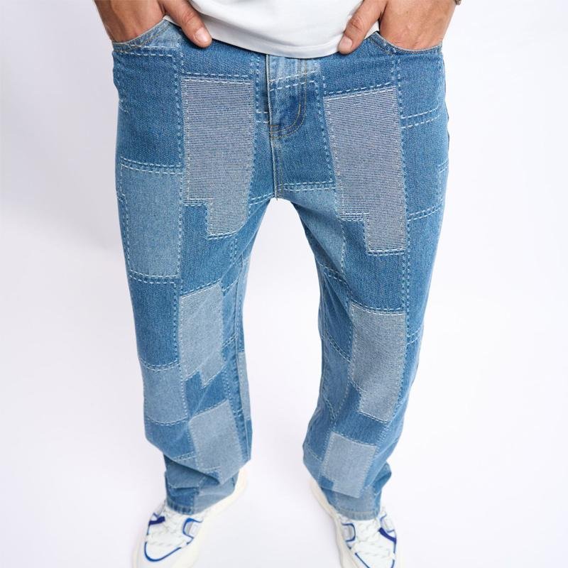 Men's Vintage Plaid Loose Wide Leg Pants Floor Mopping Jeans 30406806X