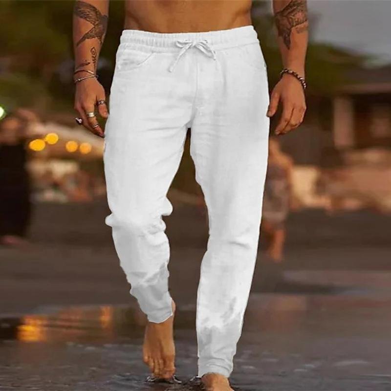 Men's Casual Solid Color Drawstring Elastic Waist Loose Beach Pants 63969386M