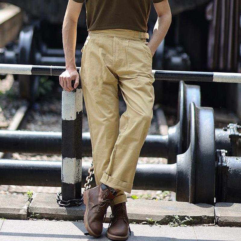 Men's Casual Vintage Solid Color Gurkha Pants 84084446Y