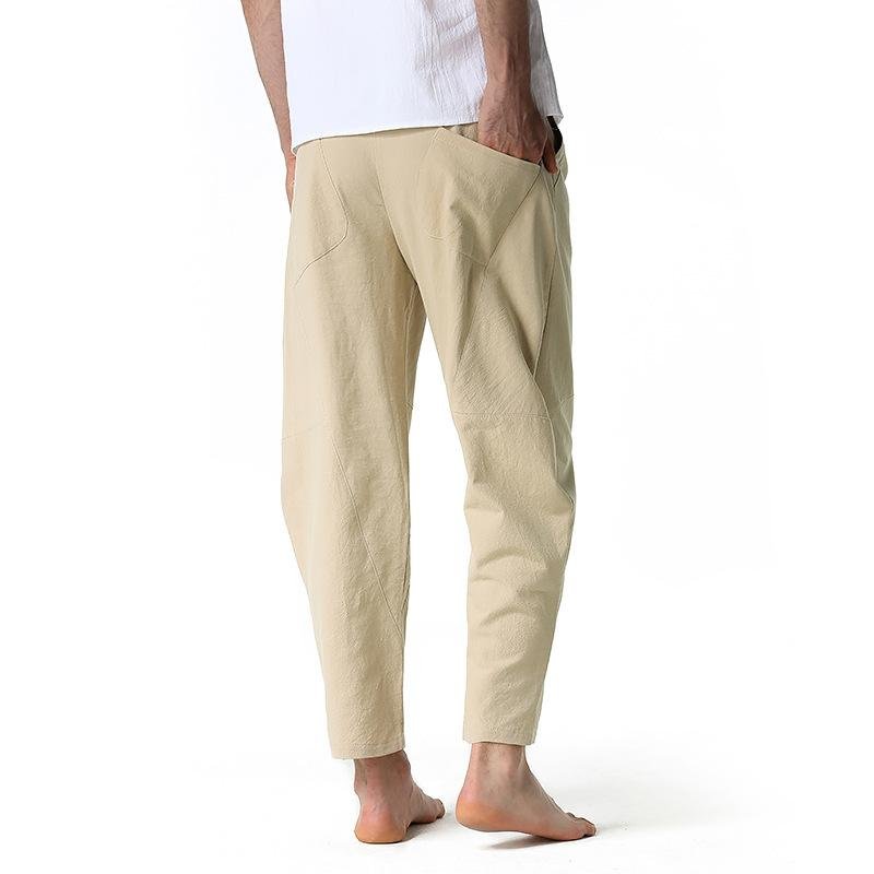 Men's Cotton and Linen Loose Drawstring Pants 36884066Y