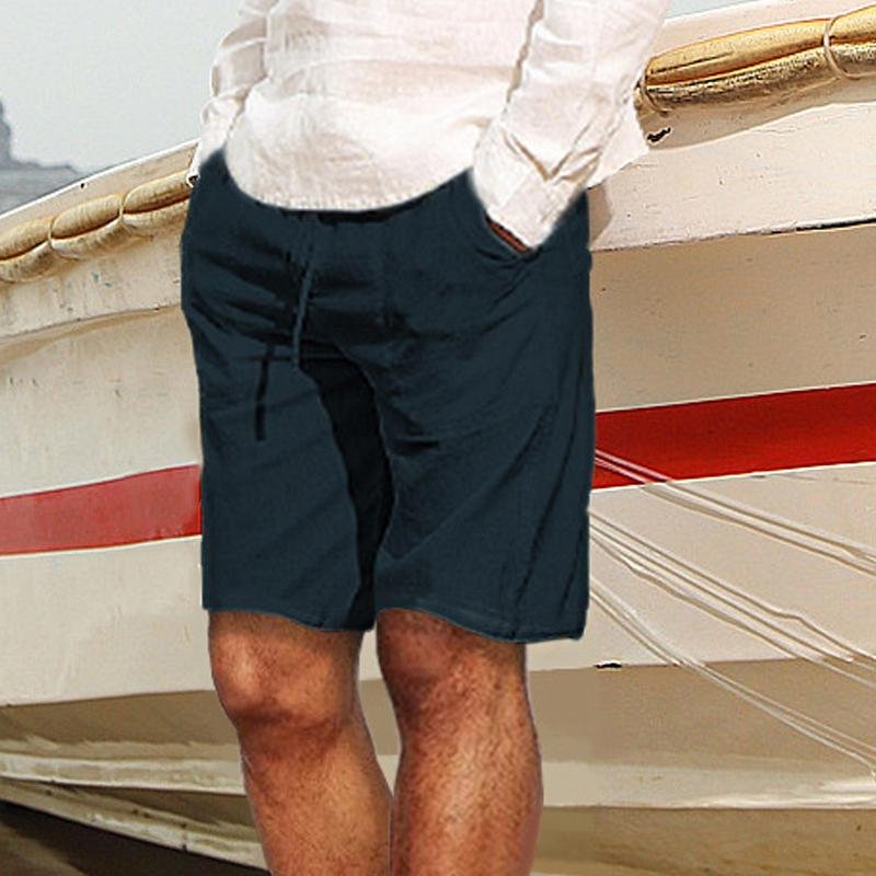 Men's Casual Solid Color Cotton And Linen Shorts 04767660Y