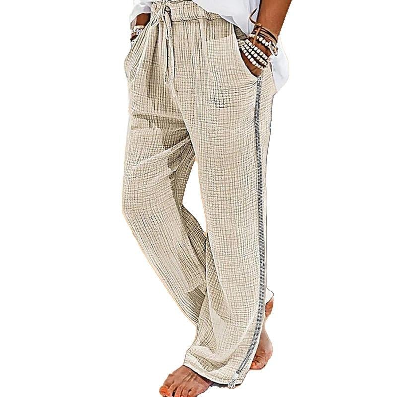 Men's Cotton Linen Beach Drawstring Elastic Waist Casual Pants 63066467X