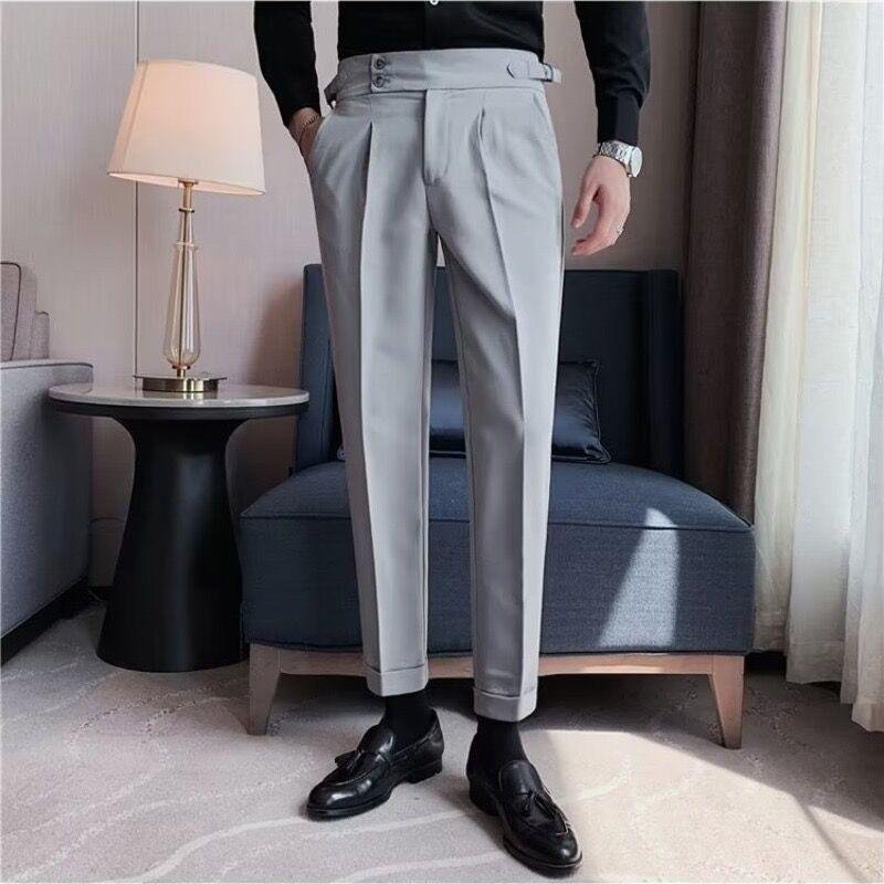 Men's British Style Slim Fit Cropped Formal Pants 80649668M