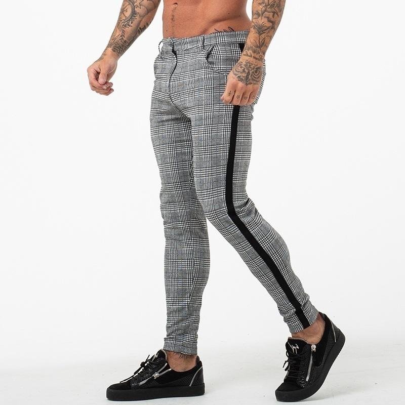 Men's Casual Plaid Stitching Pencil Trousers 86664649M