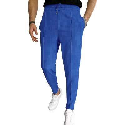 Men's Solid Waffle Elastic Waist Slim Casual Trousers 66746844Z