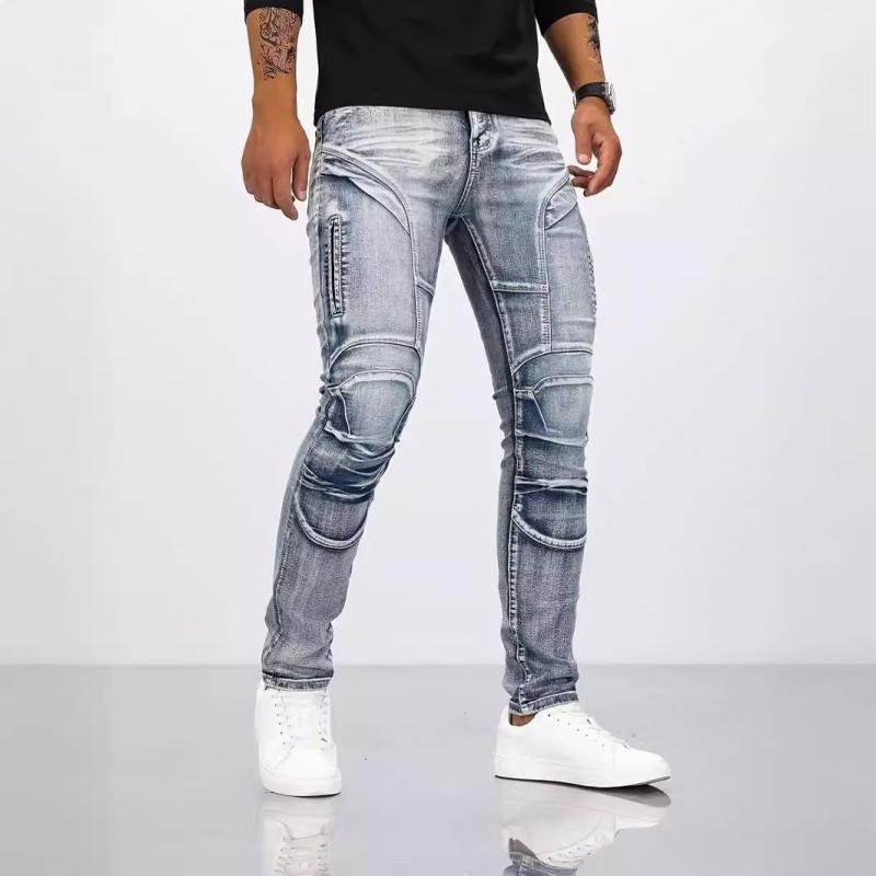 Men's Fashion Distressed Patchwork Skinny Bike Jeans 63944444Z