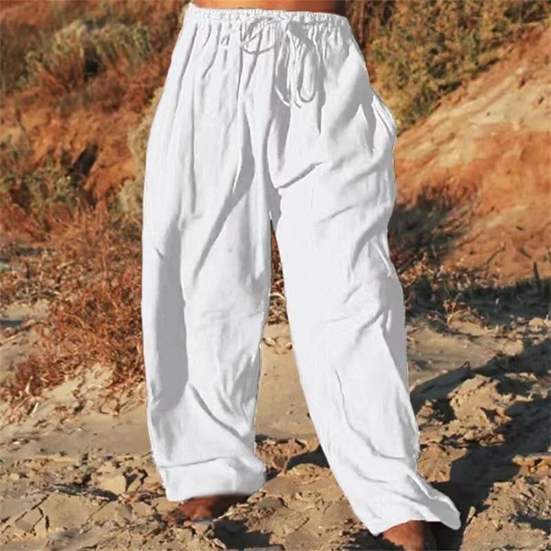 Men's Solid Color Cotton And Linen Beach Pants 66666867Y