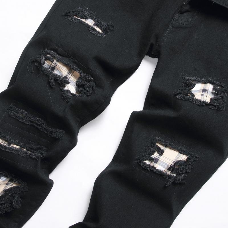 Men's Fashion Patch Distressed Hole Slim Jeans 60666674Z