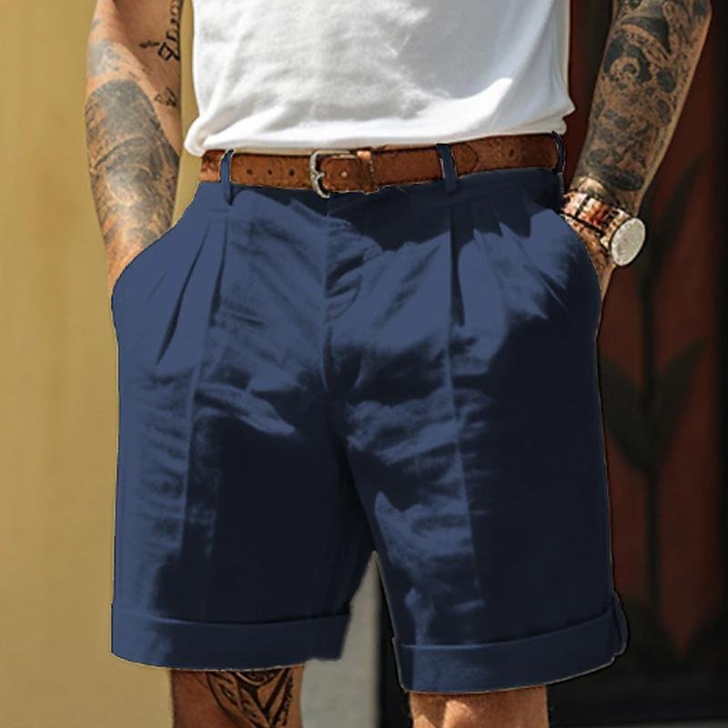 Men's Casual Solid Color Beach Shorts (Belt Not Included) 34944678Y