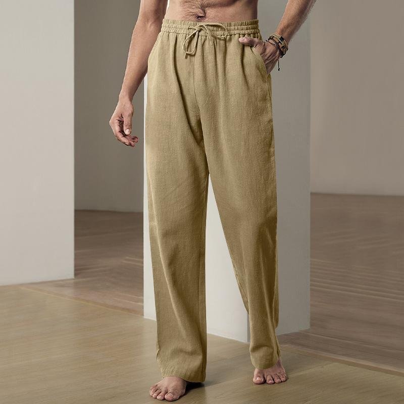 Men's Casual Solid Color Linen Breathable Loose Trousers 86746644M