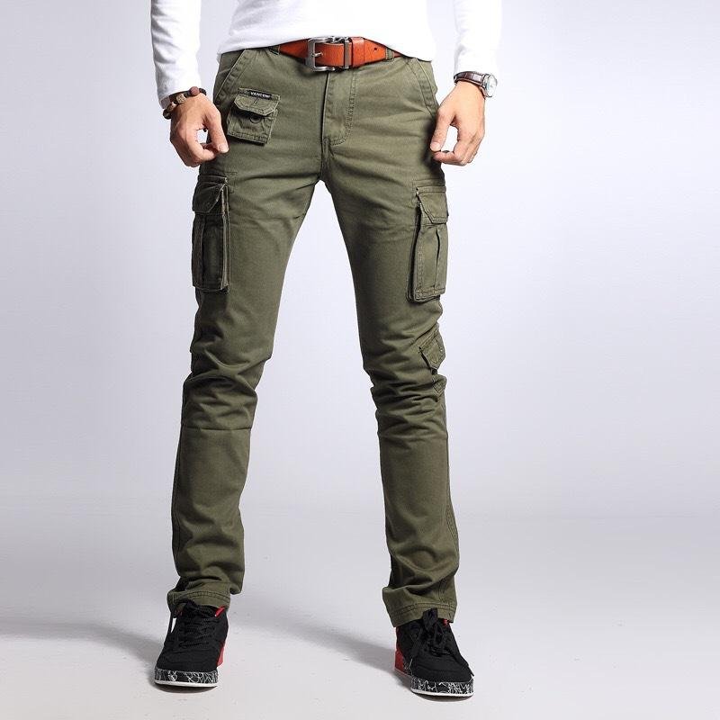 Men's Solid Multi-pocket Cotton Slim Cargo Pants 34848663Z