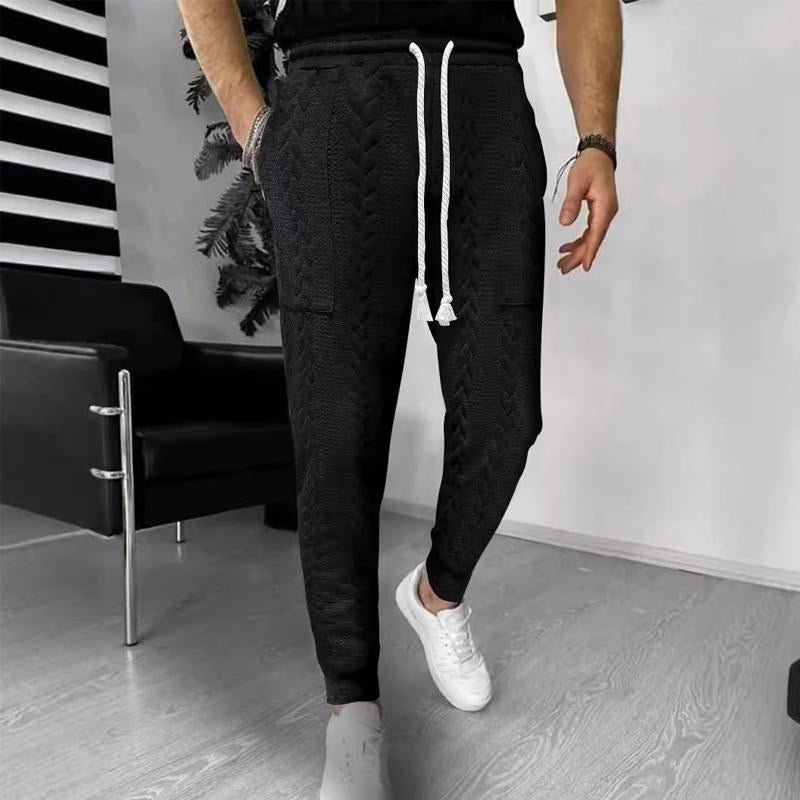 Men's Casual Solid Color Jacquard Drawstring Trousers 67834664X