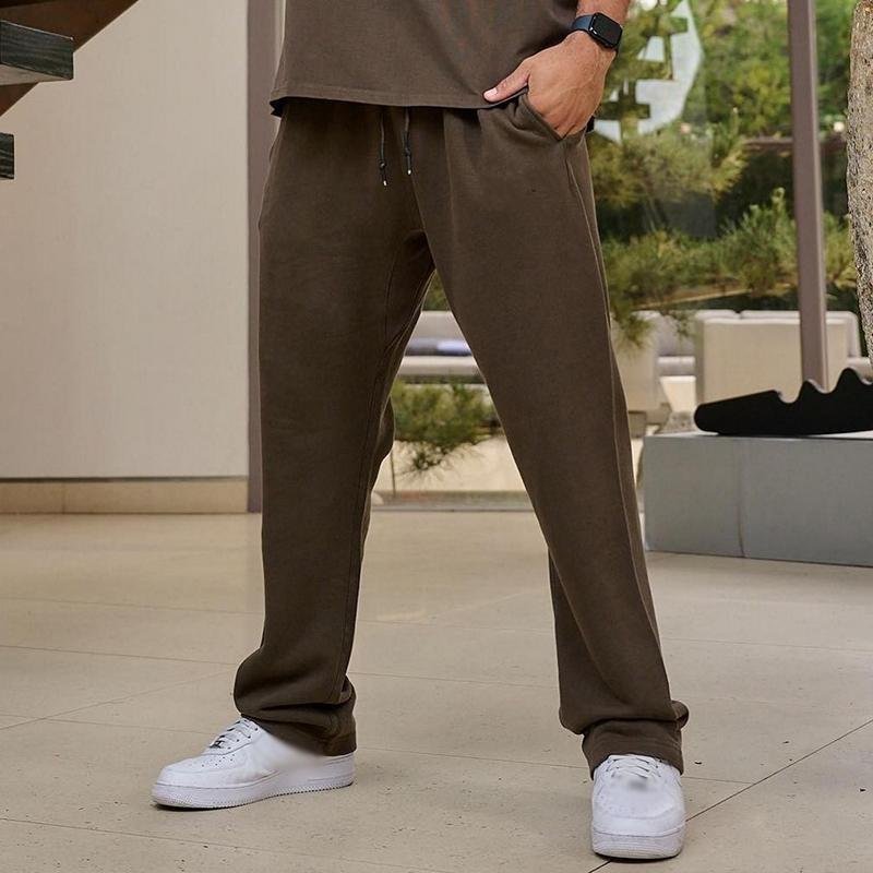 Men's Casual Solid Color Cotton Elastic Waist Loose Sports Pants 74979046M