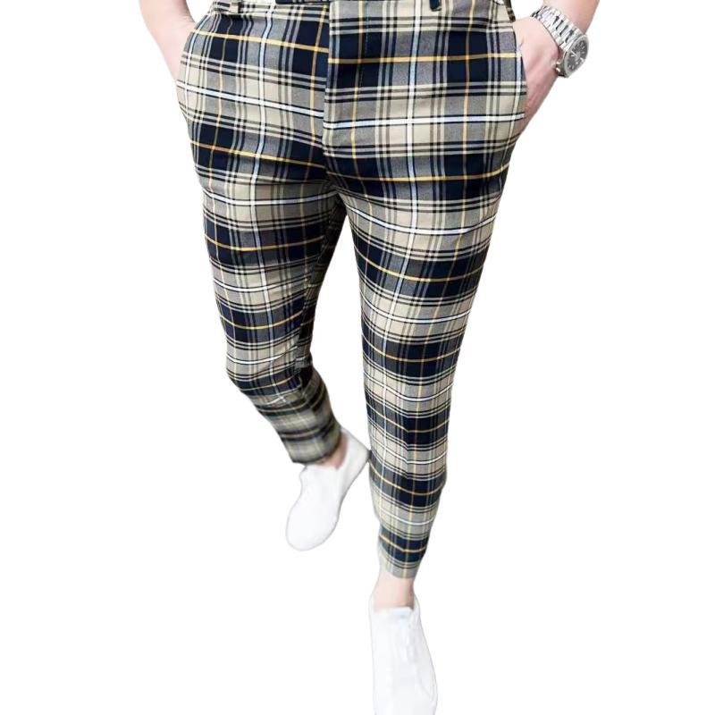 Men's Casual Plaid Print Pants 78606449Y