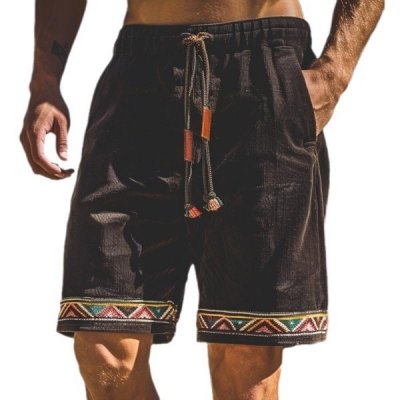 Men's Retro Ethnic Style Corduroy Elastic Waist Shorts 06964864M