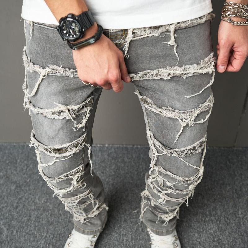 Men's Vintage Ripped Button Jeans 86866370X