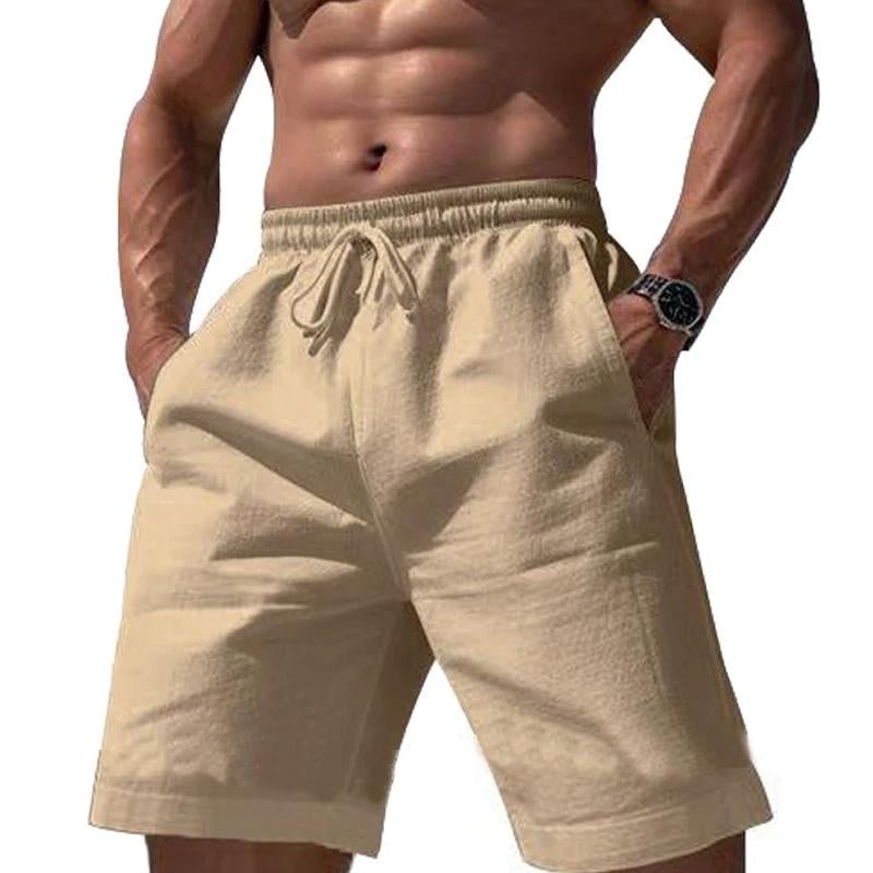 Men's Loose Linen Solid Color Drawstring Shorts 09966944Y