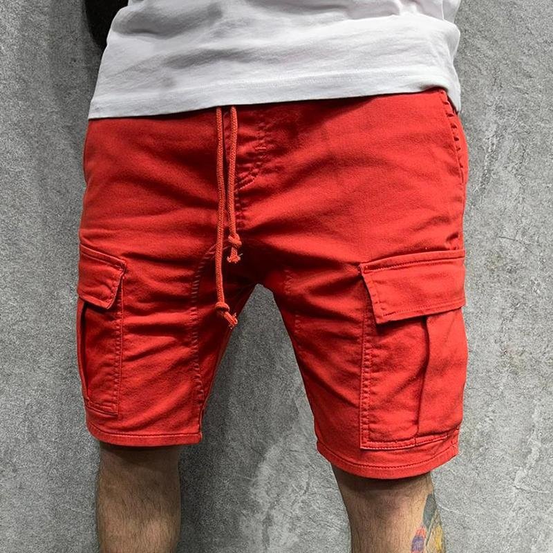 Men's Casual Solid Color Multi-pocket Cargo Shorts 38698448M