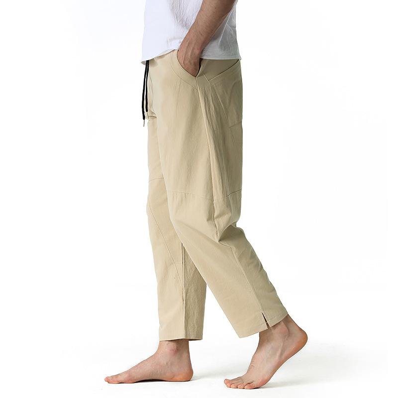 Men's Cotton and Linen Loose Drawstring Pants 36884066Y