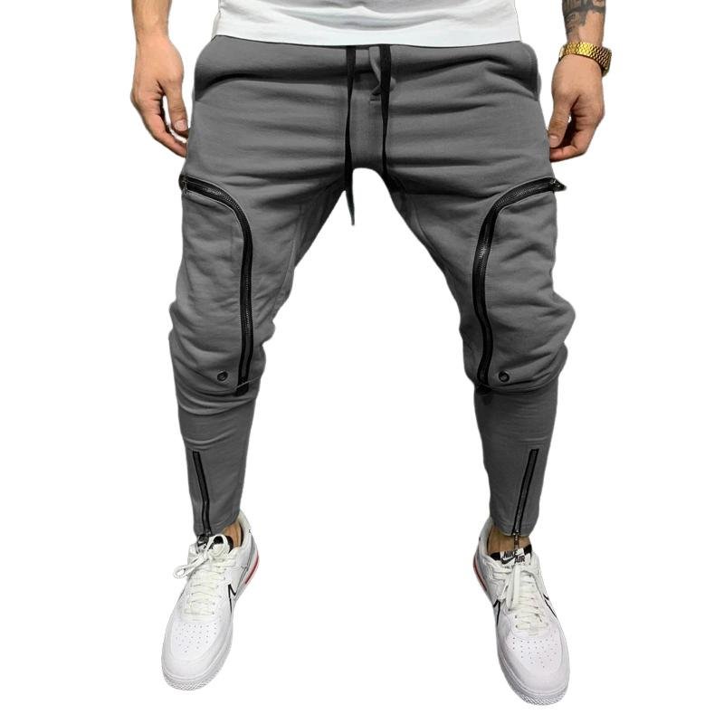 Men's Solid Color Drawstring Elastic Waist Zip Decor Sports Pants 46806783Z