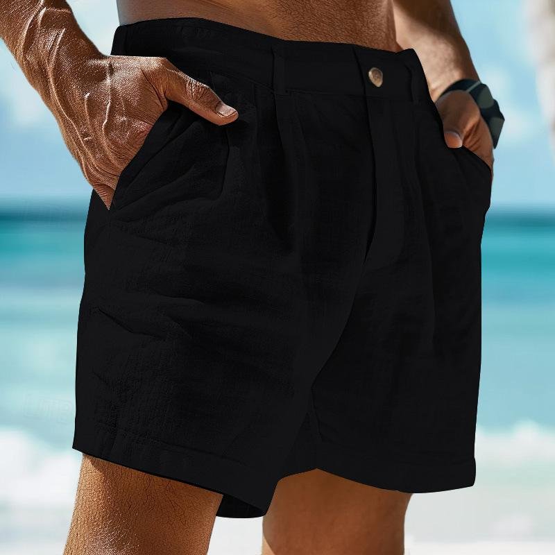 Men's Linen Solid Color Summer Shorts Beach Shorts 63078967X