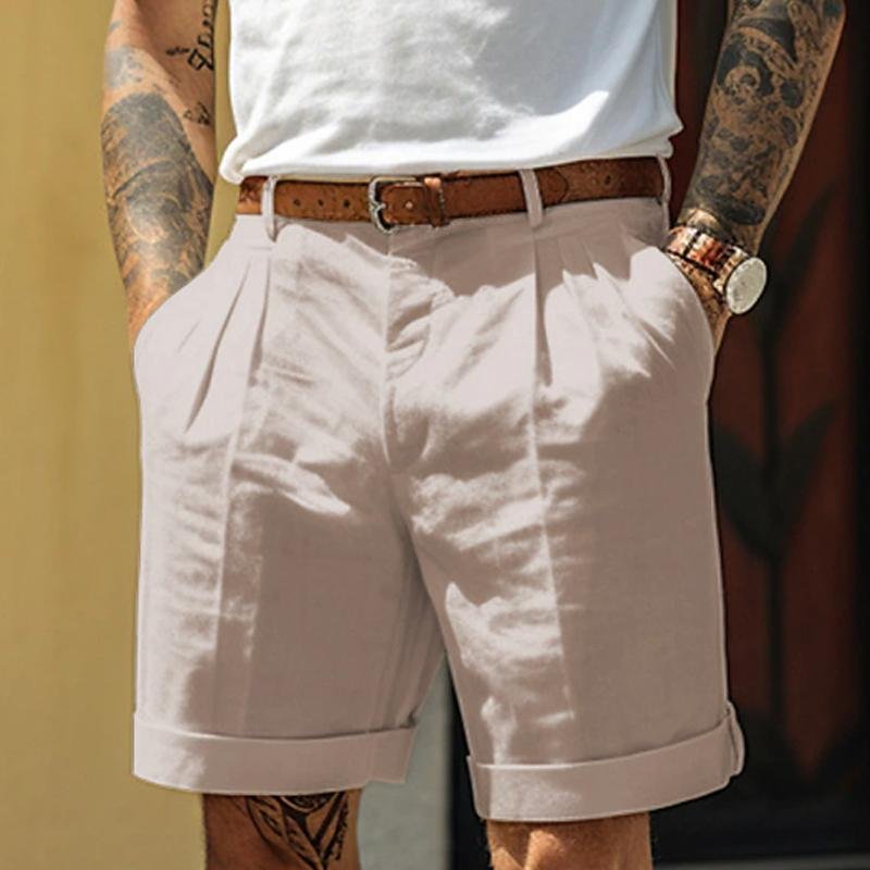 Men's Casual Solid Color Beach Shorts (Belt Not Included) 34944678Y