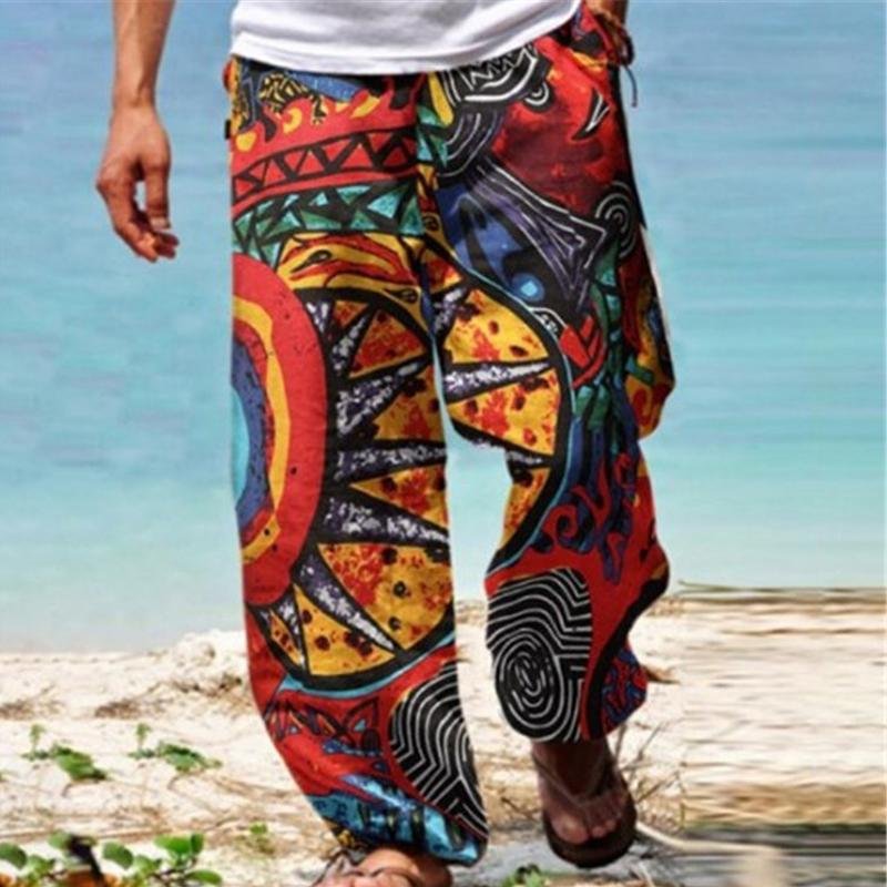 Men's Vintage Loose Printed Drawstring Pants 04669060Y