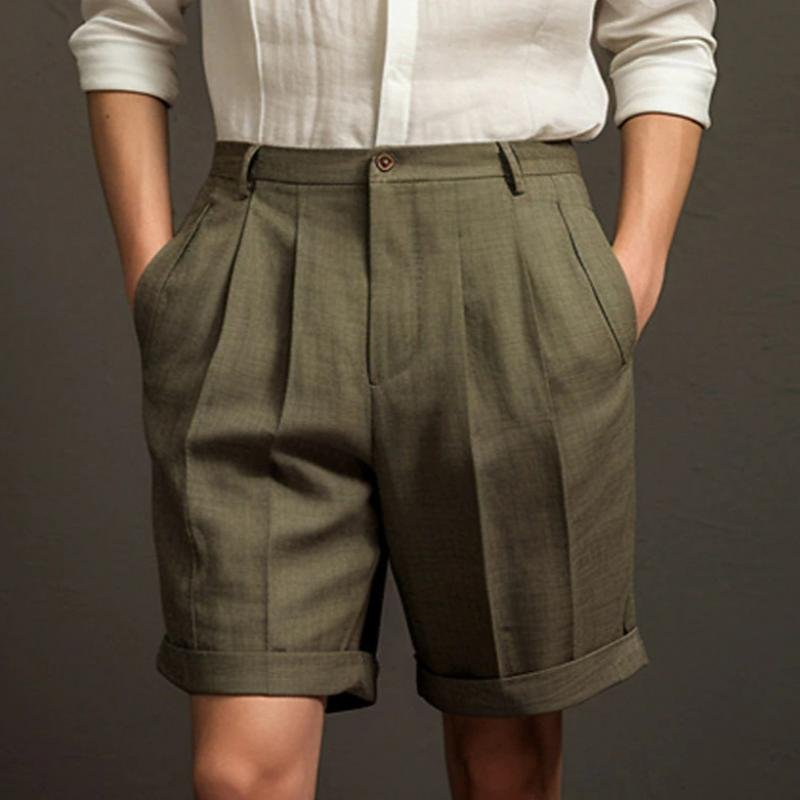 Men's Solid Linen Pleated Straight Casual Shorts 86006833Z