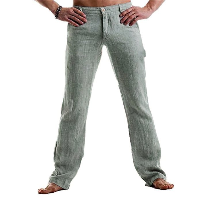 Men's Linen Pocket Straight Solid Color Loose Pants 49899443X