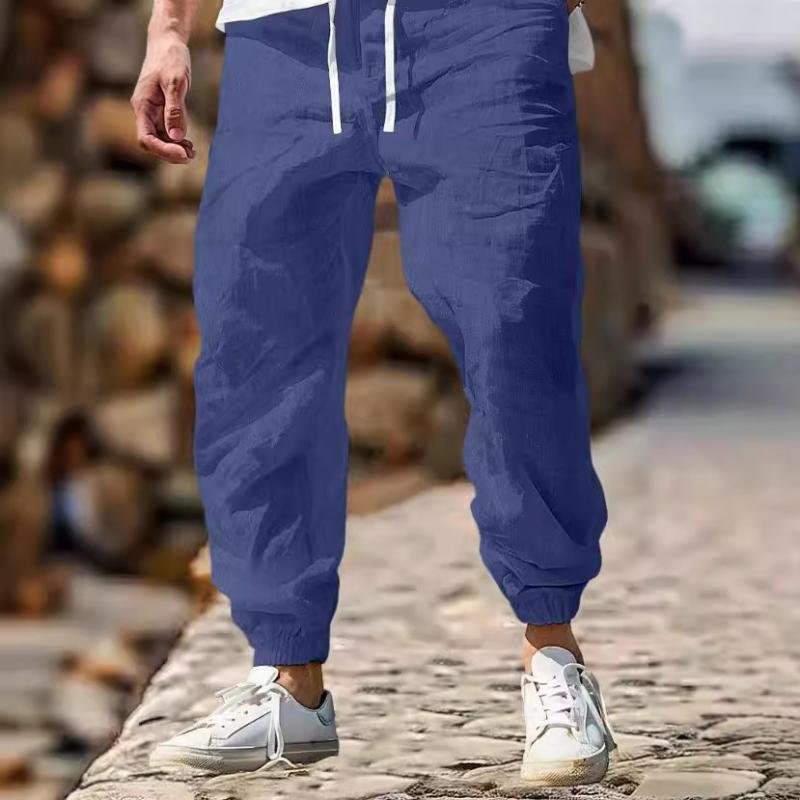 Men's Casual Cotton Linen Breathable Elastic Waist Loose Pants 76494009M