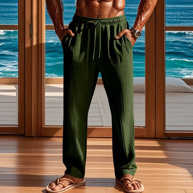 Men's Solid Color Vertical Stripes Elastic Waist Casual Pants 39966767Z