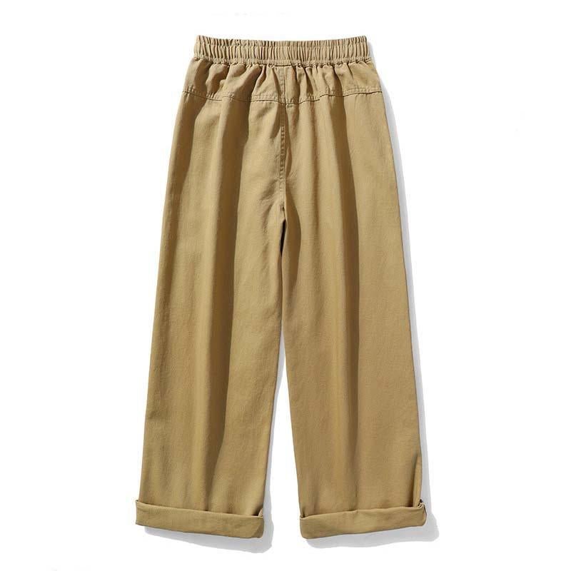 Men's Casual Solid Color Elastic Waist Loose Straight Cargo Pants 48843704M