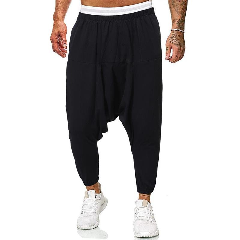 Men's Solid Cotton And Linen Loose Elastic Waist Harem Pants 66486360Z