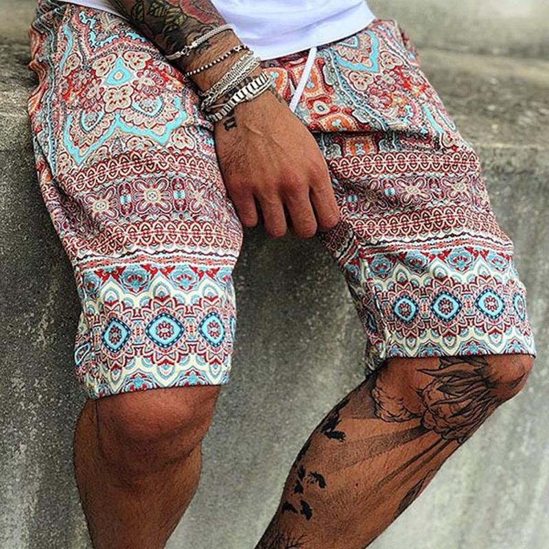 Men's Vintage Print Loose Beach Shorts 49446846Y