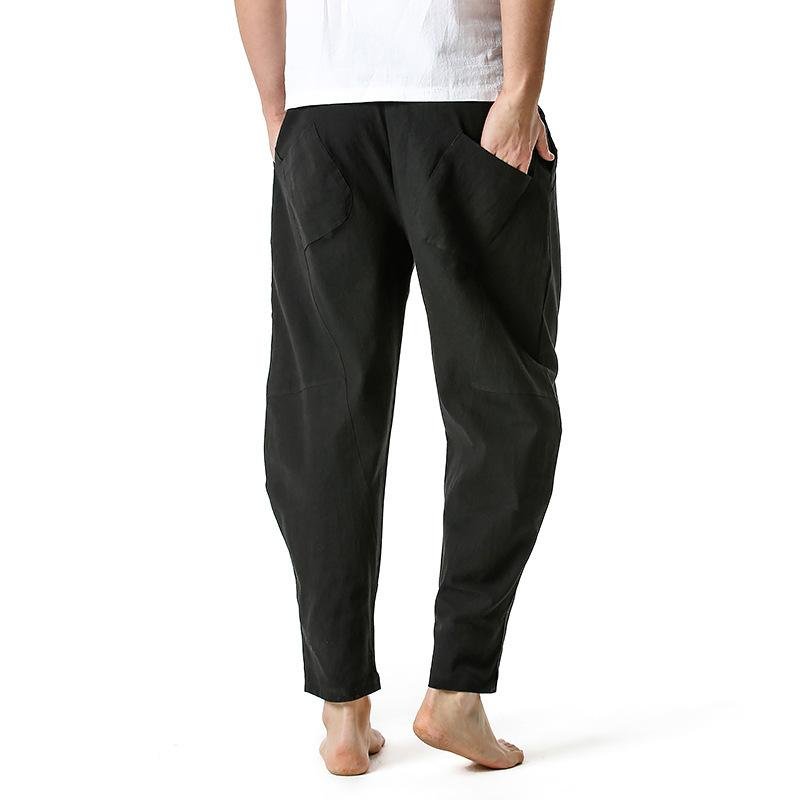 Men's Cotton and Linen Loose Drawstring Pants 36884066Y