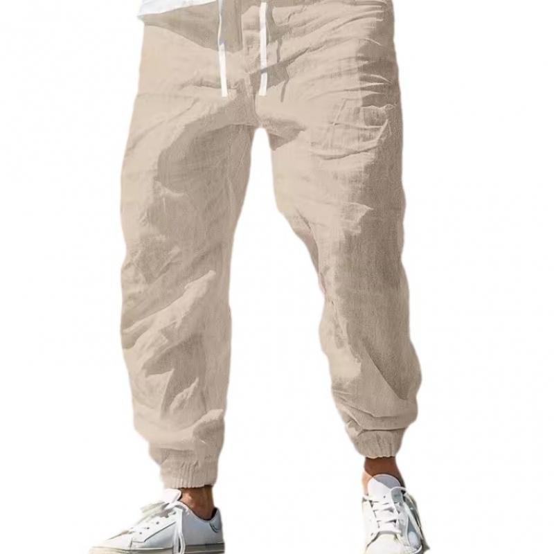 Men's Casual Cotton Linen Breathable Elastic Waist Loose Pants 76494009M