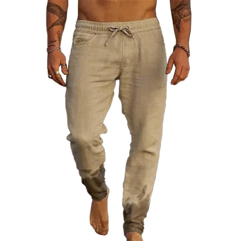 Men's Casual Solid Color Drawstring Elastic Waist Loose Beach Pants 63969386M