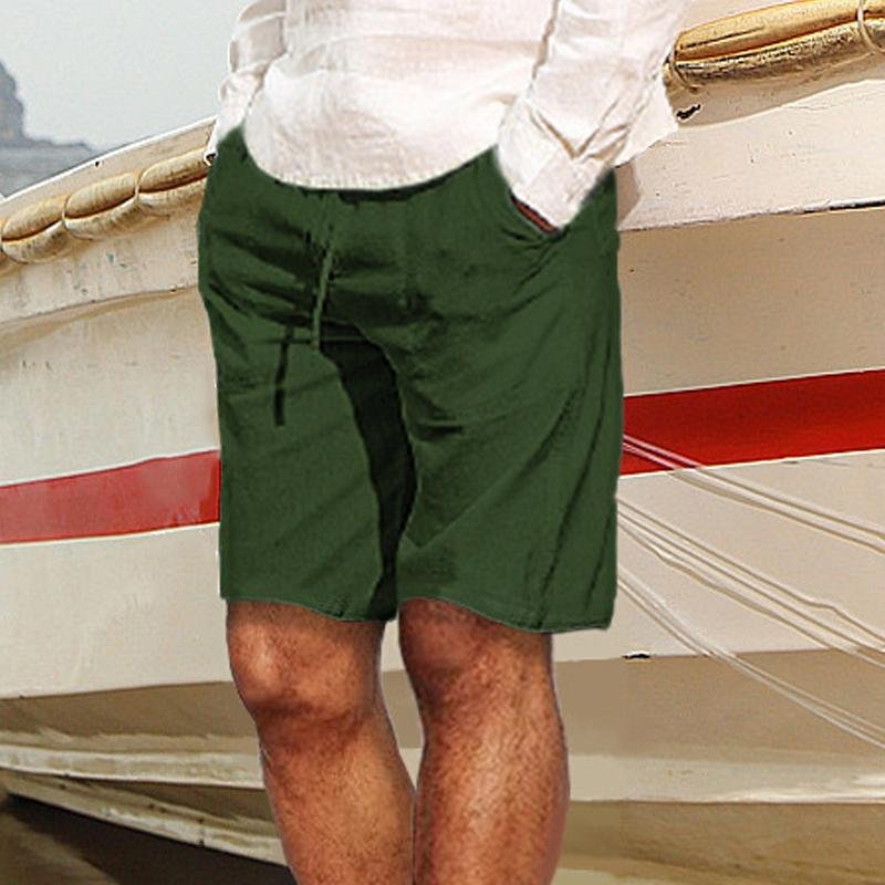 Men's Casual Solid Color Cotton And Linen Shorts 04767660Y