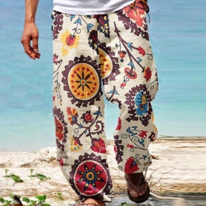 Men's Vintage Loose Printed Drawstring Pants 04669060Y