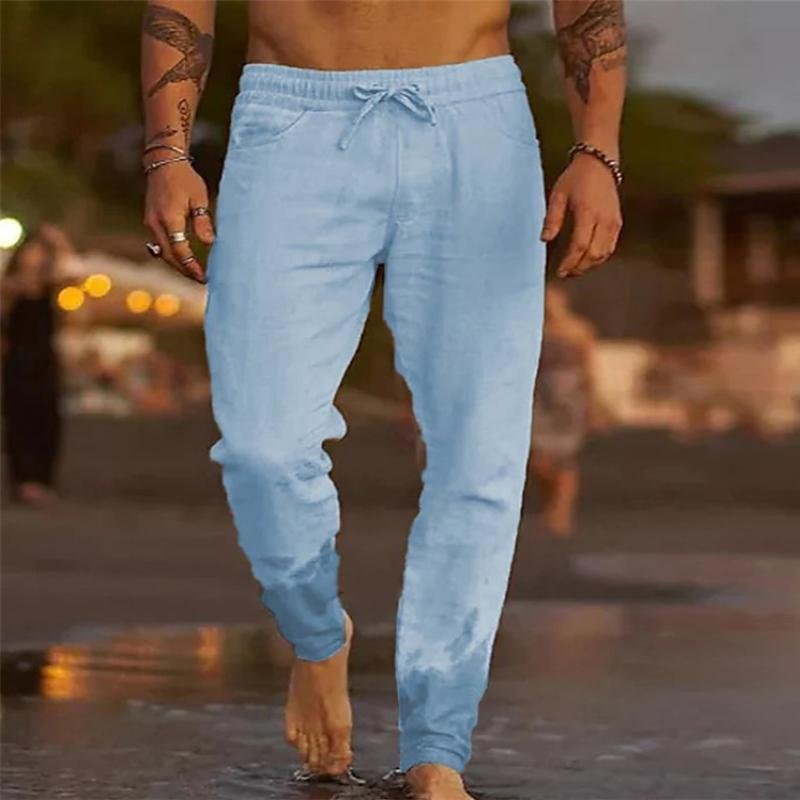 Men's Casual Solid Color Drawstring Elastic Waist Loose Beach Pants 63969386M