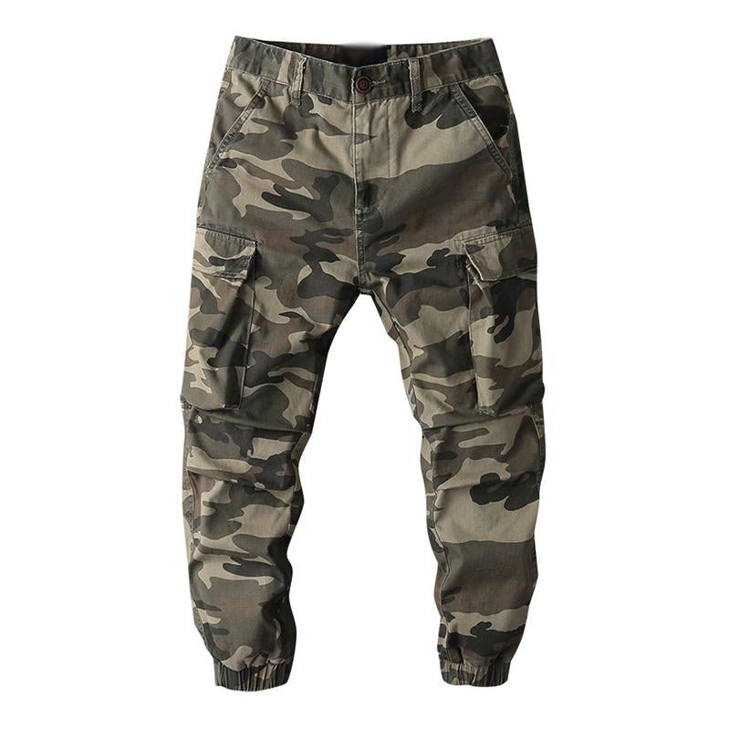Men's Casual Multi-Pocket Loose Cotton Camouflage Cargo Pants 64986346M