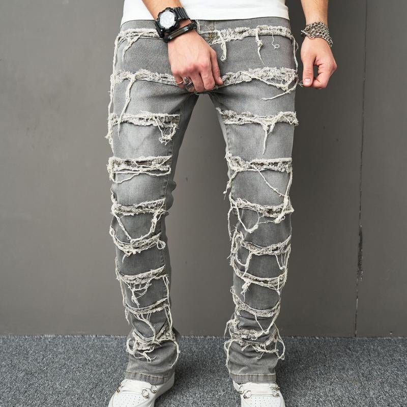 Men's Vintage Ripped Button Jeans 86866370X