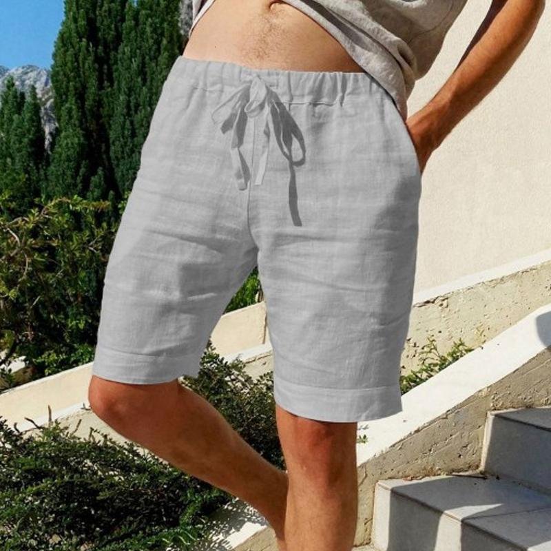 Men's Vintage Solid Linen Drawstring Shorts 66769890Y