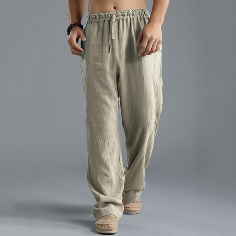 Men's Casual Loose Cotton Linen Breathable Elastic Waist Trousers 63444647M