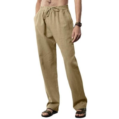 Men's Casual Solid Color Linen Breathable Loose Trousers 86746644M